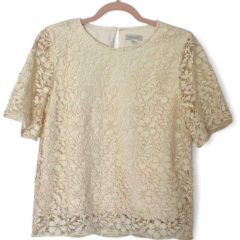 Garnet Hill Cream Lace Blouse Size 8